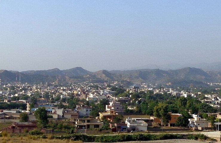 Panoramic view of the town of Bhimber at the foot of the hills