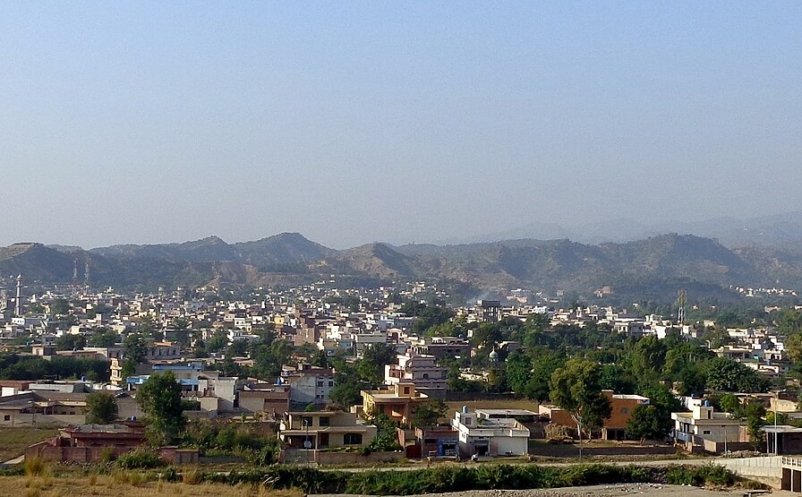 Panoramic view of the town of Bhimber at the foot of the hills