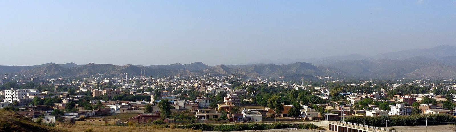 Panoramic view of the town of Bhimber at the foot of the hills