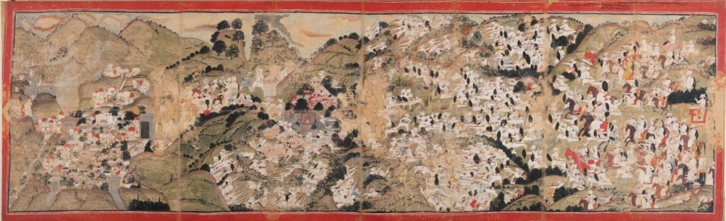 Pahari painting of the Katoch Raja Sansar Chand besieging Kangra Fort