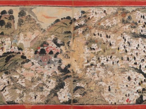 Pahari painting of the Katoch Raja Sansar Chand besieging Kangra Fort