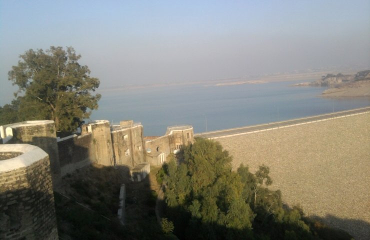 Mangla Fort on its hill above the waters of Mangla Dam