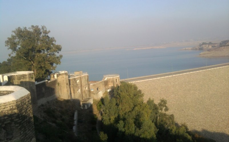 Mangla Fort on its hill above the waters of Mangla Dam