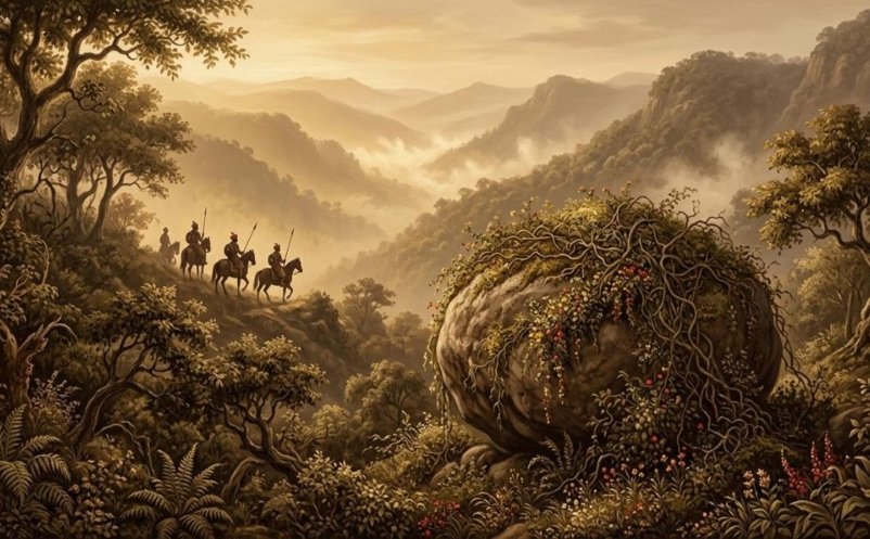 Imagined painting of the great boulder of Thal Pir in the Samahni valley